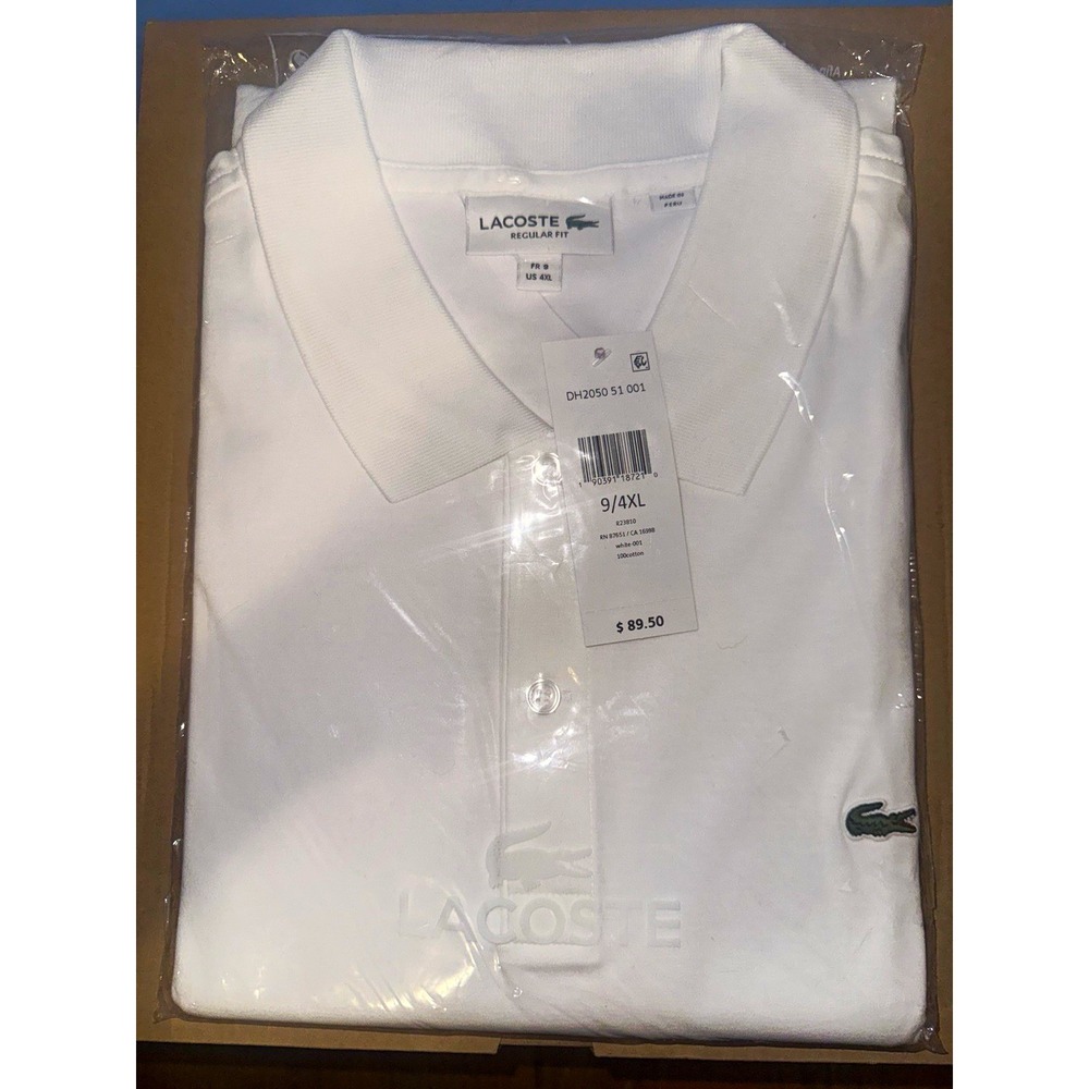 Lacoste Men's 4XL White Cotton Regular Fit Polo Golf Crocodile Logo DH2050